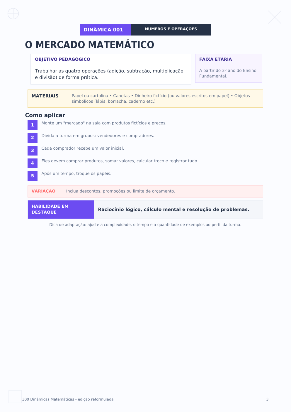 Dinâmica O Mercado Matemático